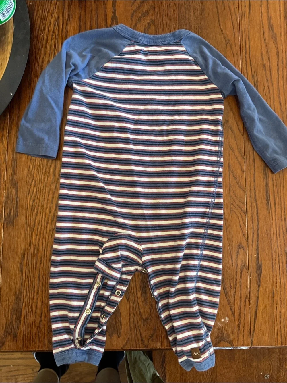 Tea Collection Navy and Light Blue Striped Raglan Baby Footie